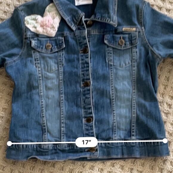 Vintage Upcycled Cottage Core Shabby Chic Denim Cropped Denim Jean Jacket Sz M - Picture 10 of 10